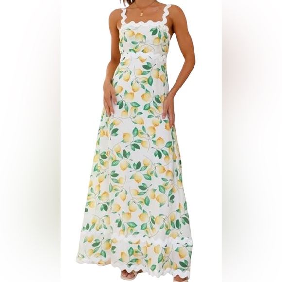 LunaJany Women's Classy Sleeveless Lemon Print Maxi Dress Size M. #77 - Picture 1 of 15